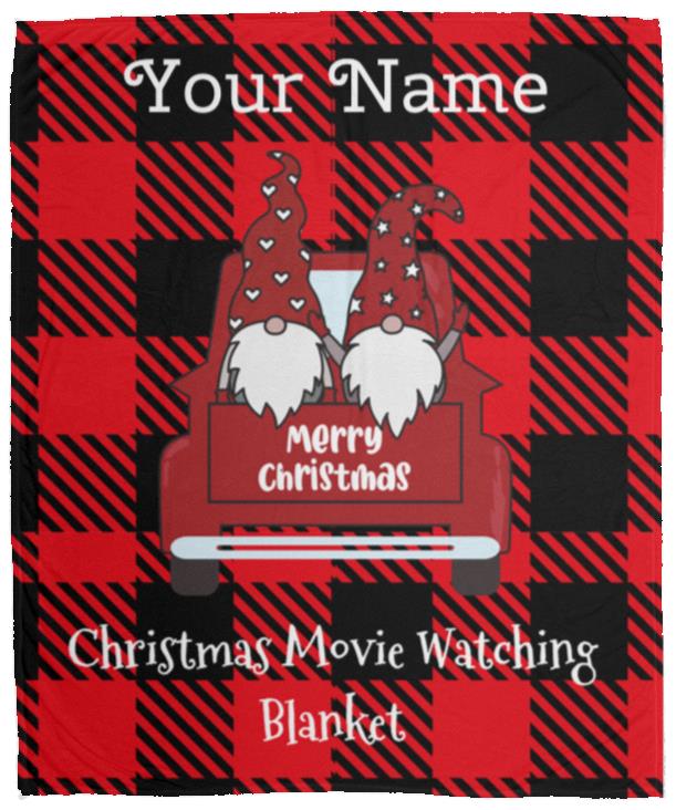 Personalized Gnome Christmas Movie Watching Fleece Blanket-Sizes 50x 60, 60x80