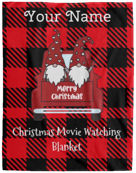 Personalized Gnome Christmas Movie Watching Fleece Blanket-Sizes 50x 60, 60x80