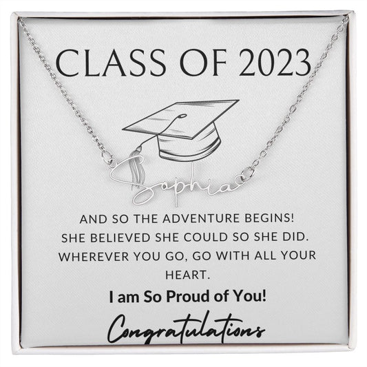 Signature Name Necklace with Message Card | 2023 Graduate | Graduation Gift for Her