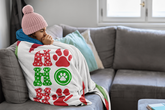 HO HO HO Cat Plush Fleece Christmas Blanket