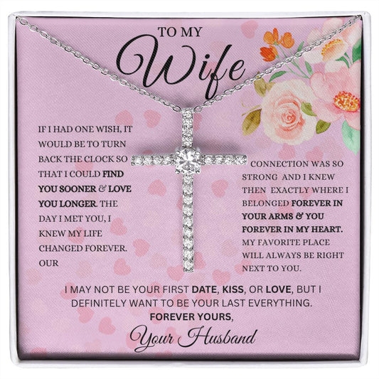 CZ Cross Necklace | Gift For My Wife | To My Beautiful Wife