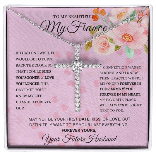 CZ Cross Necklace | To My Beautiful Fiancé | To My Future Wife